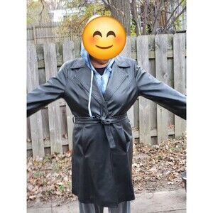 Black Leather Trench Coat Centigrade 10 - 12 Large